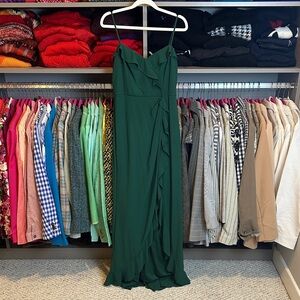 DB Stidios green adjustable strap back zipper lined faux wrap maxi dress size 8